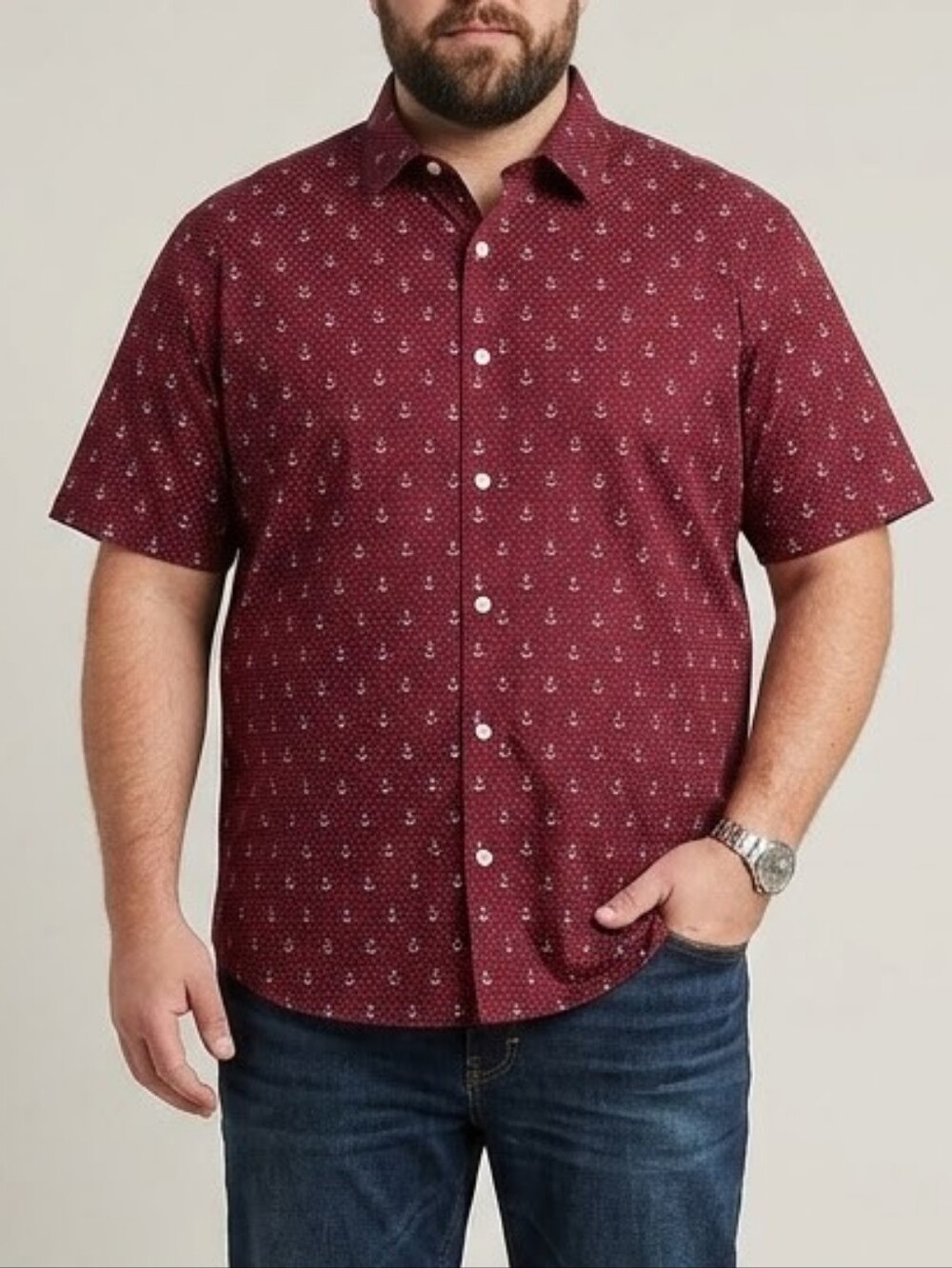 Gentlemen's Outfitters Men's Red Polka Dot Anchor Print SS Dress Shirt Size 2X